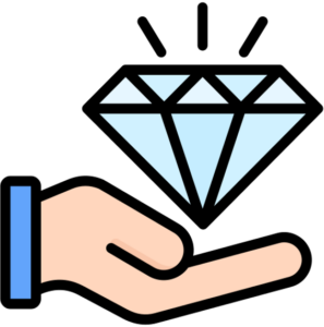 an image of a hand, palm up, with a diamond hovering above the hand