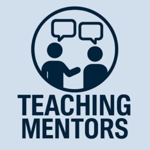 Icon of two people facing each other with speech bubbles above them inside a circle, with the text “Teaching Mentors” below.