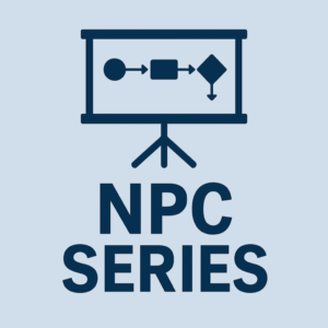 Logo showing a presentation screen on a tripod with a simple flowchart diagram, above the words “NPC Series.”